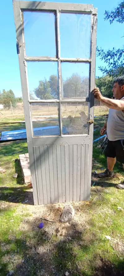 Puerta de madera antiguas con vidrios de roble - miniatura 3