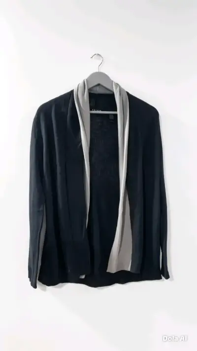 Cardigan negro con borde gris - miniatura 2