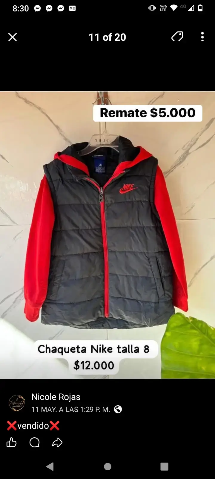 Chaqueta Nike negra y roja con capucha talla 8 - 2