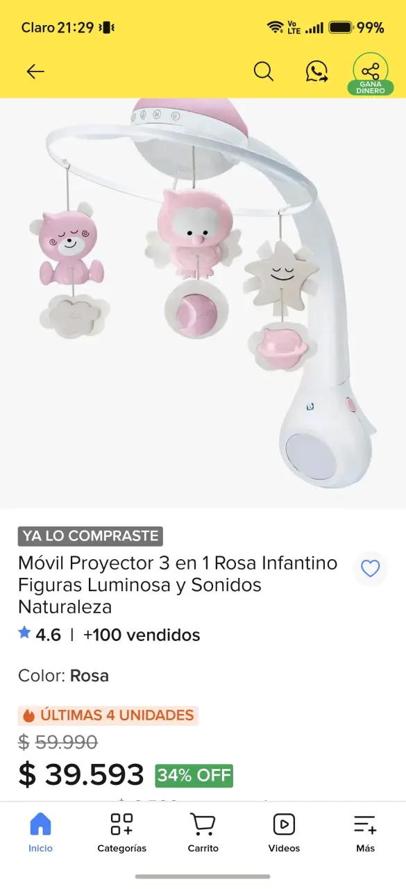 Móvil proyector rosa infantil - 1