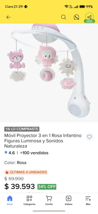 Móvil proyector rosa infantil - miniatura 1