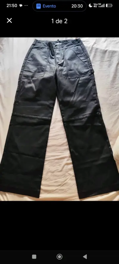 Pantalones rectos negros cuerina - miniatura 1