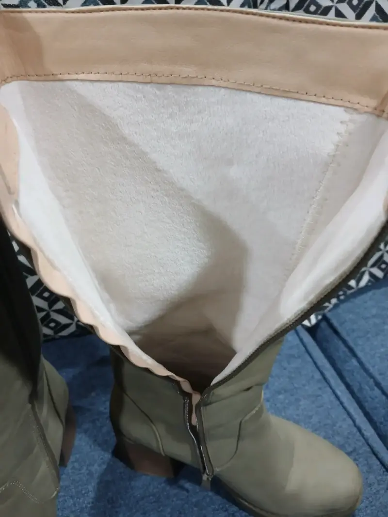 Botas altas beige de mujer Taco Ancho - 2