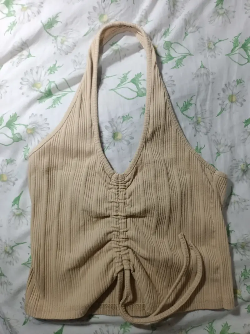 Top tejido beige sin mangas - 1