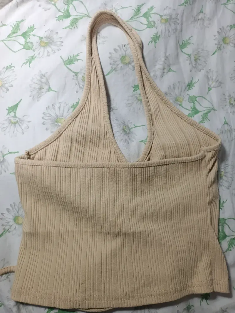 Top tejido beige sin mangas - 2