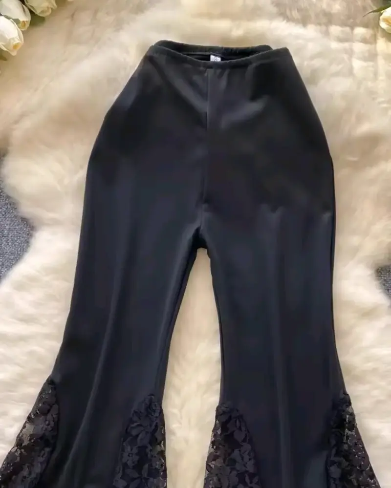 Pantalones acampanados negros encaje XL - 4