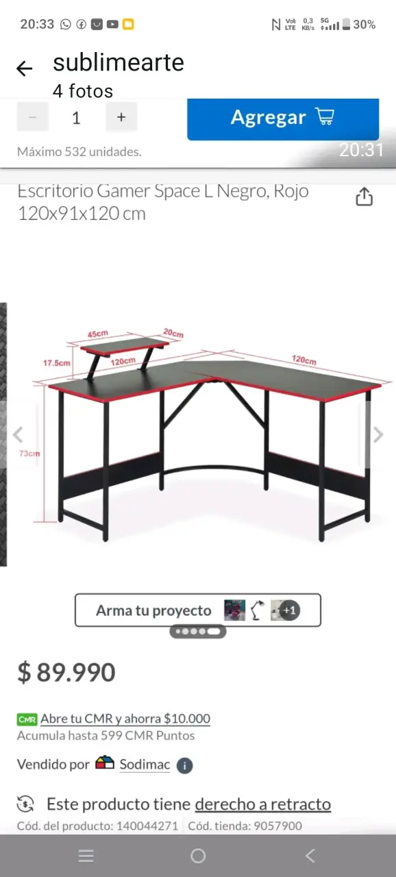 Escritorio Gamer Space L negro y rojo - 1