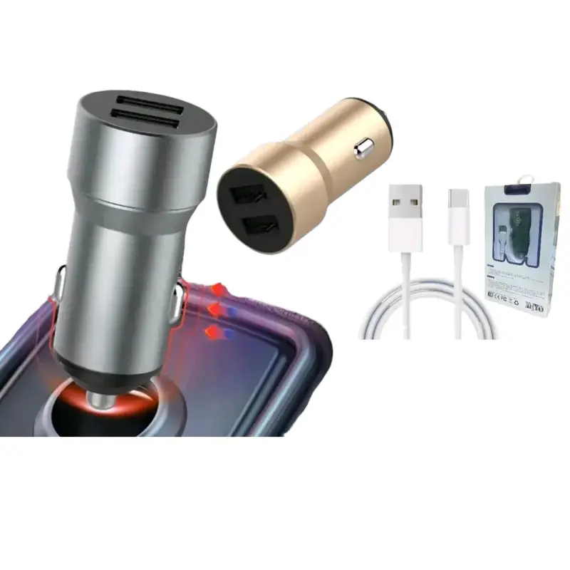 Cargador de auto USB doble Y CABLE TIPO C