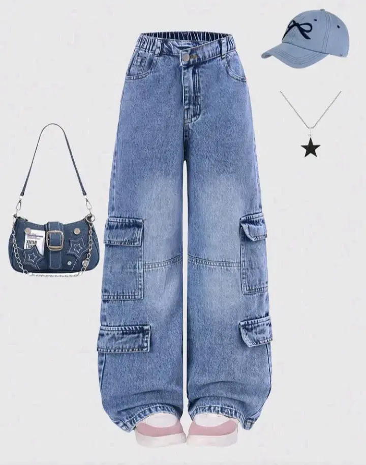 Jeans cargo anchos azul talla 12