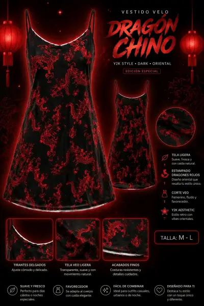 Vestido velo dragón chino y polera estilo YK2 - miniatura 1