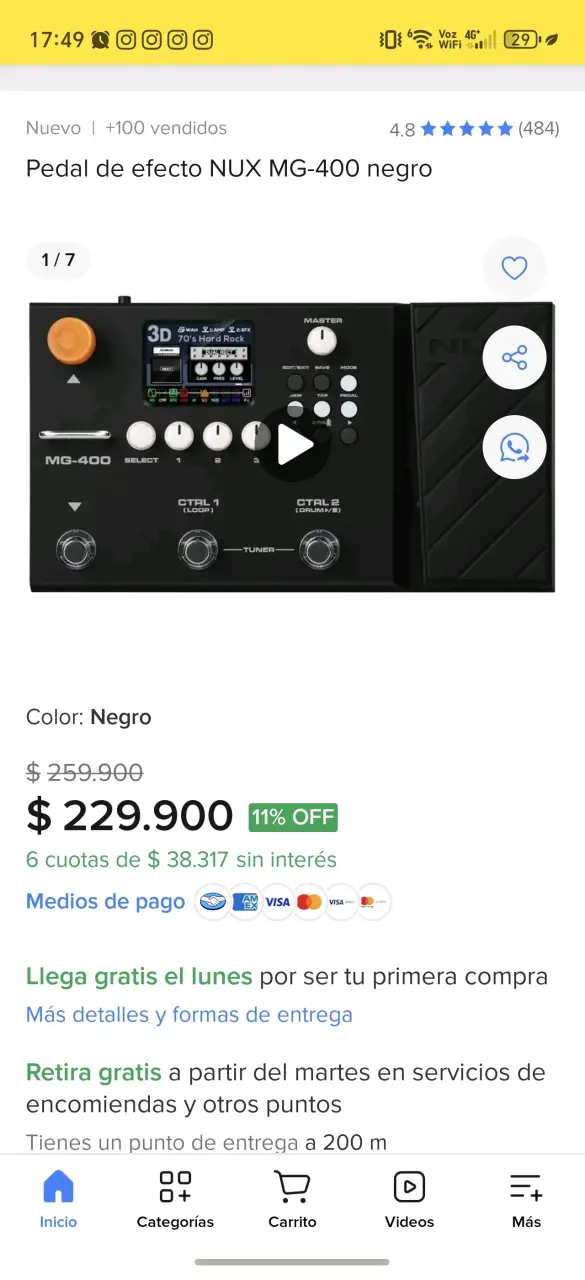 Pedal de efecto NUX MG-400 negro