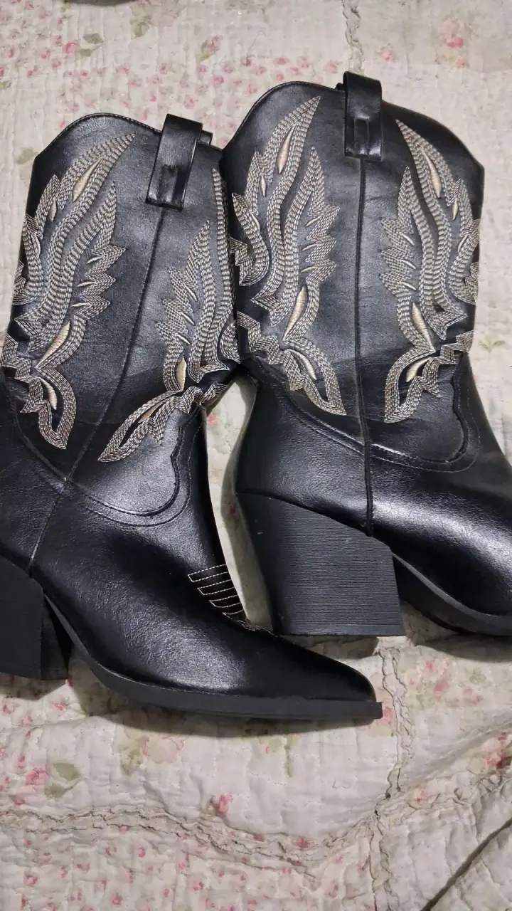 Botines vaqueros negros bordados - 1