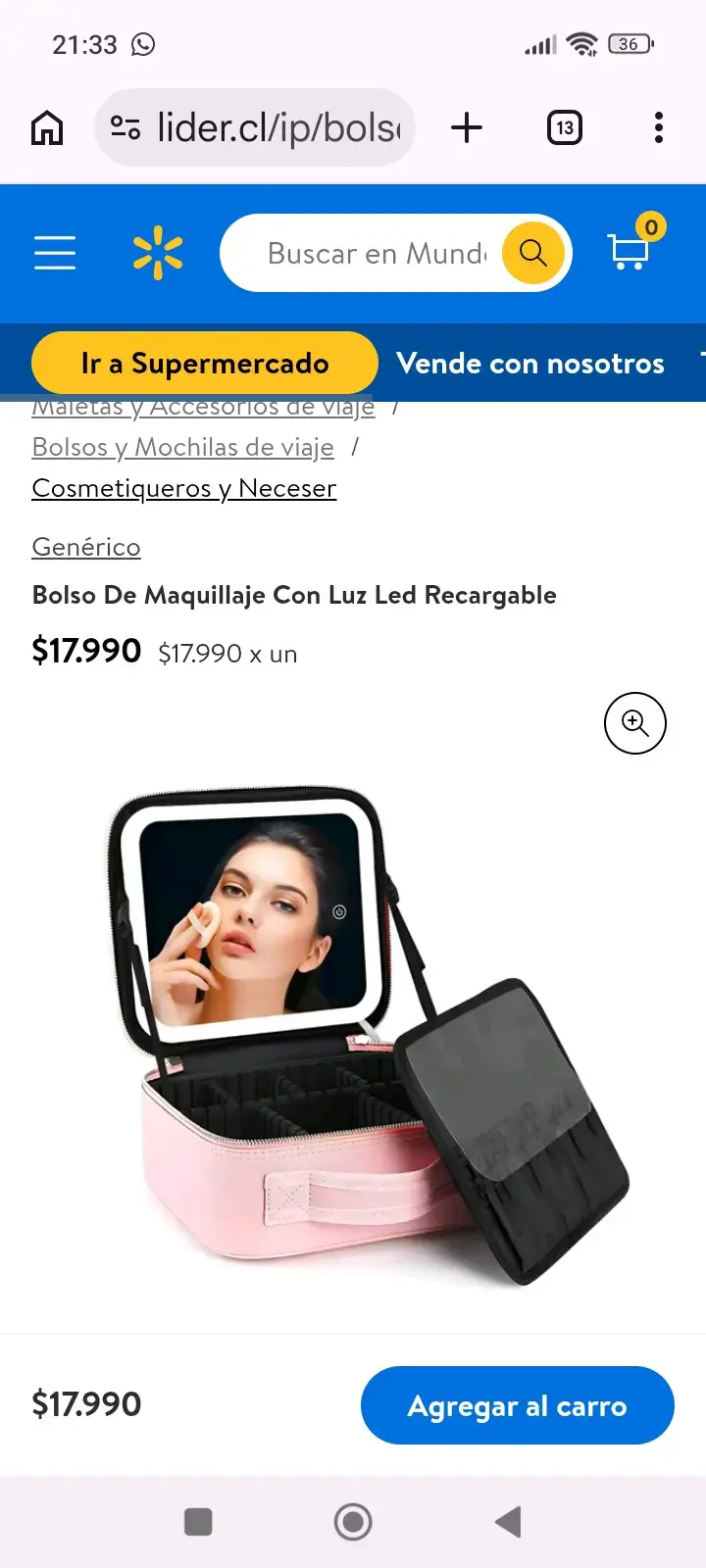 Bolso de maquillaje con luz LED