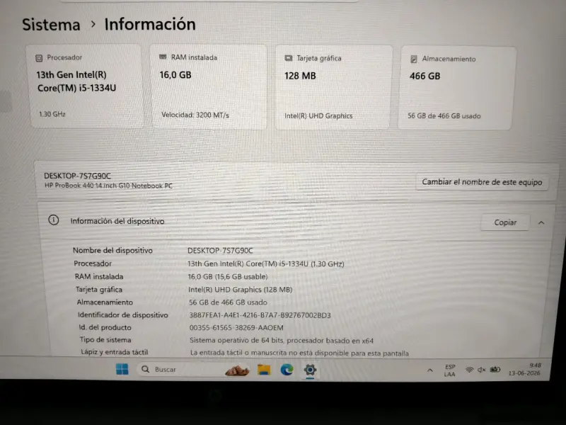 Notebook HP ProBook 440 G10 16 GB RAM-I5 13°Gen - 4