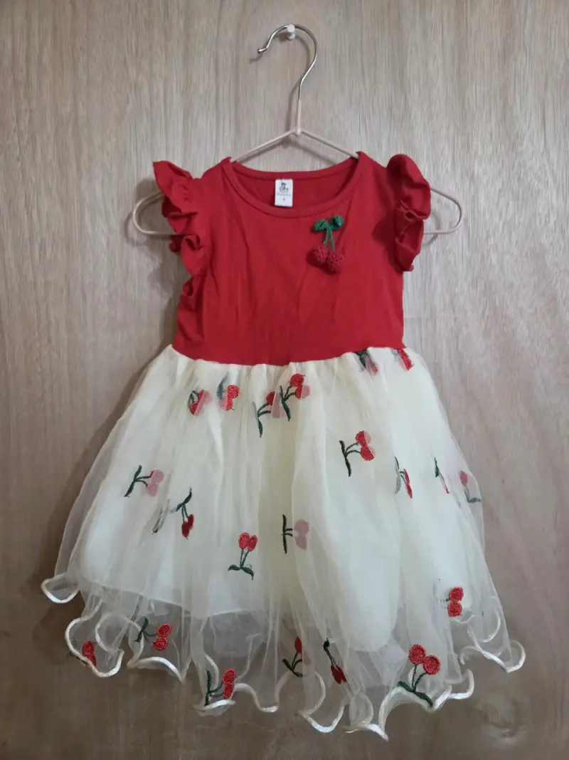 Vestido infantil rojo con cerezas - 1