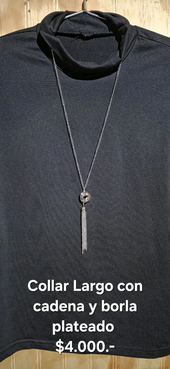 Collar largo con borla plateada