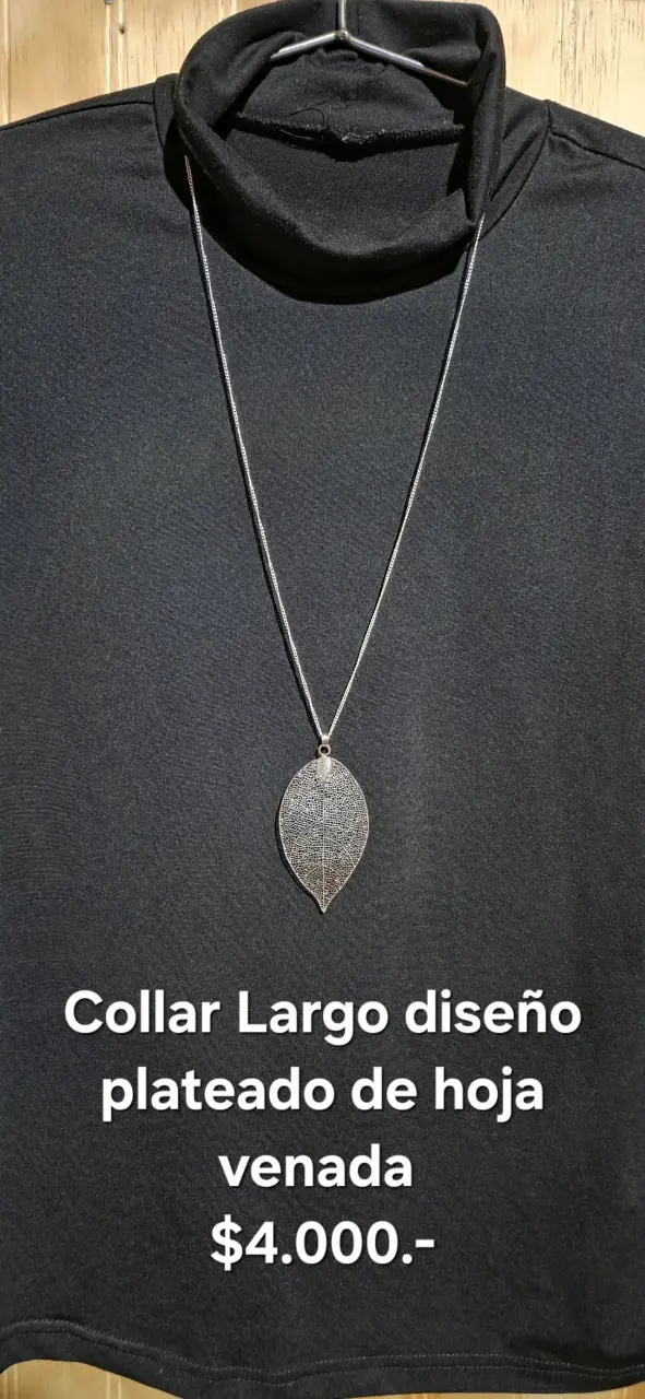 Collar plateado con hoja venada