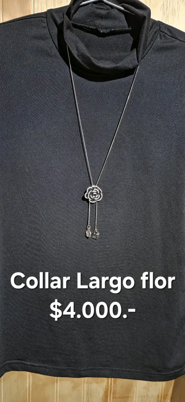 Collar largo con flor plateada