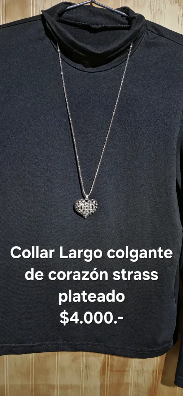 Collar corazón strass plateado
