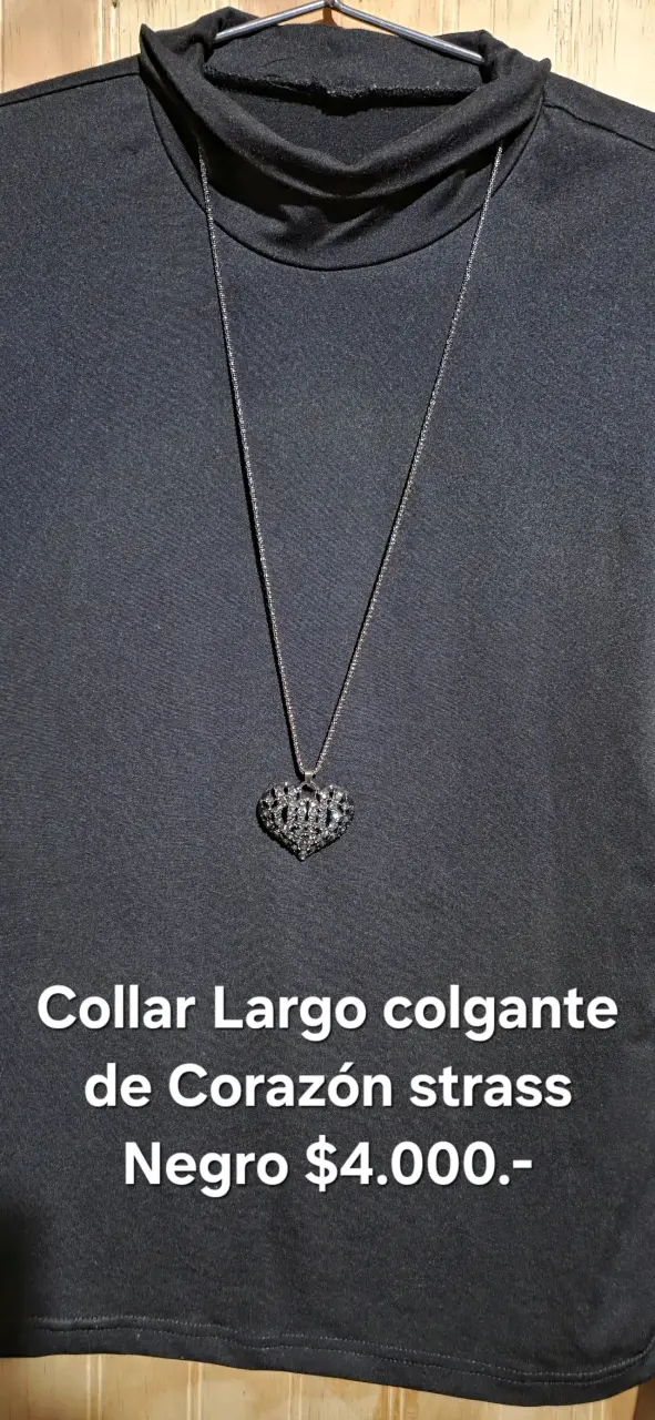Collar largo corazón strass negro