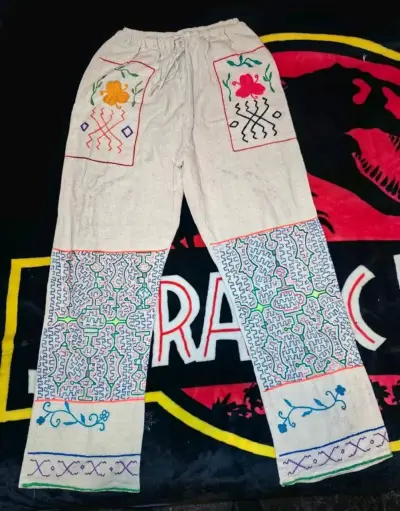 Pantalon de algodón bordado Shipibo Conibo - miniatura 1