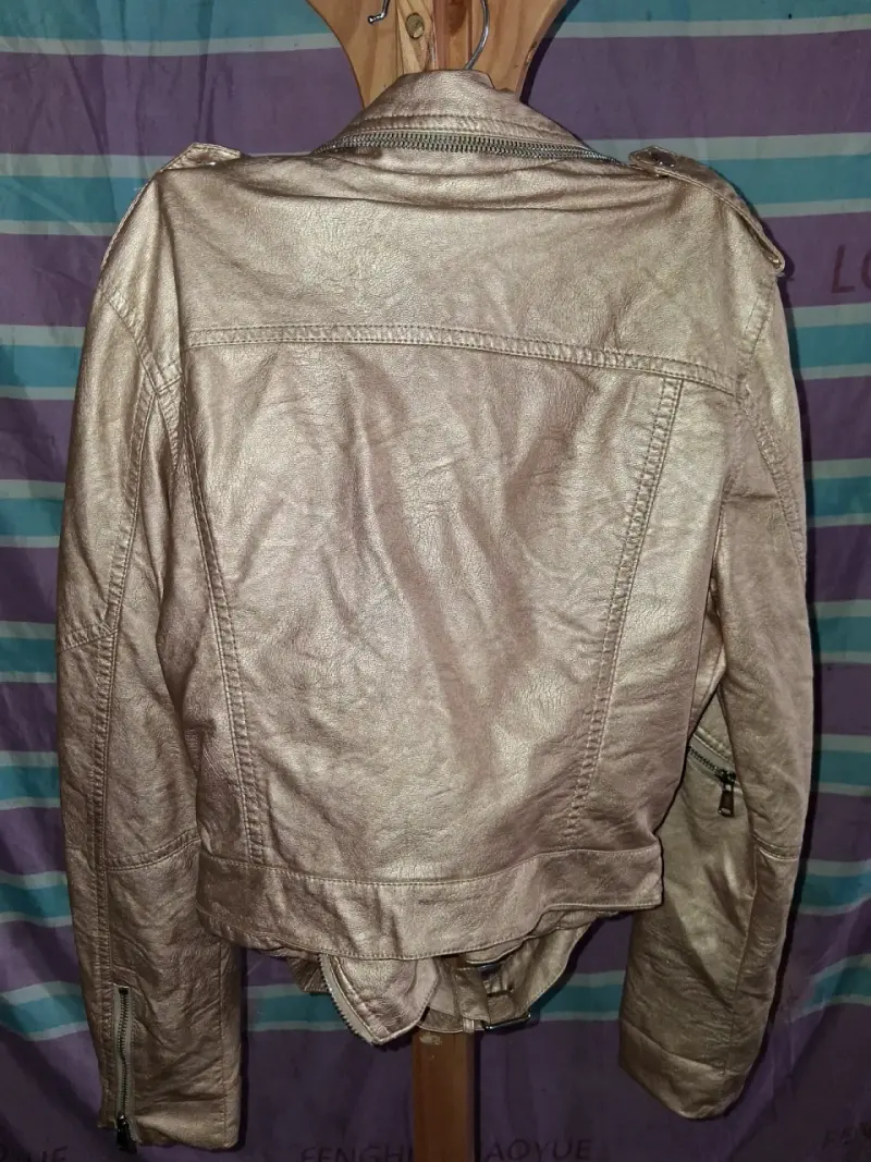 Chaqueta biker metálica dorada - 3