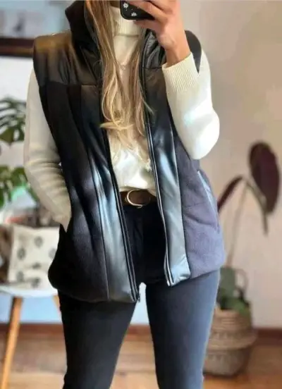 Chaqueta polar negro y café sin mangas - miniatura 1
