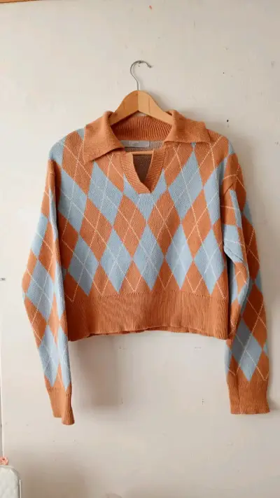 Sweater coreano a cuadros marrón y celeste - miniatura 6