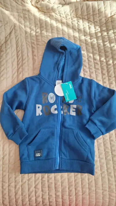 Conjunto poleron azul + buzo gris para bebe - miniatura 1