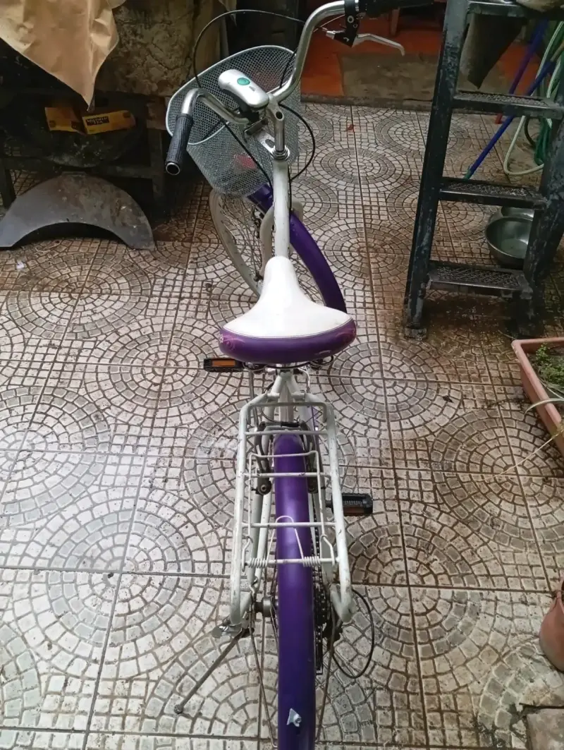 Bicicleta vintage morada con canasto - 3
