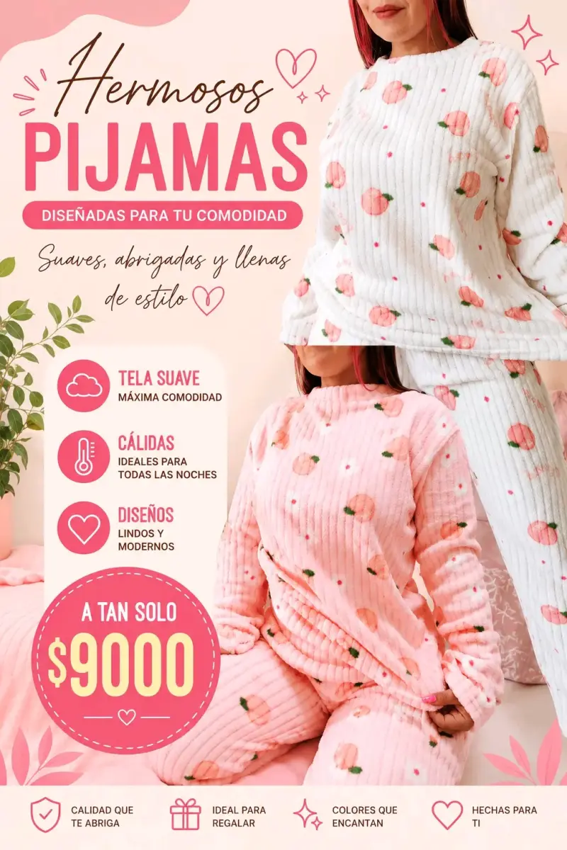 Pijama suave con diseño de duraznos
