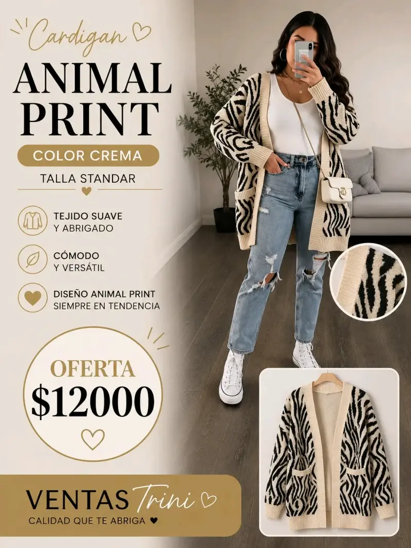 Cardigan animal print crema