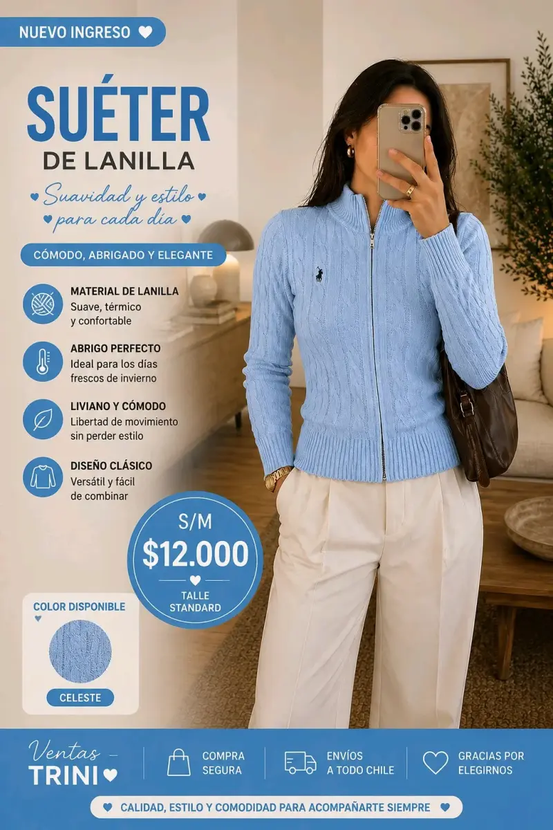 Suéter celeste de lanilla