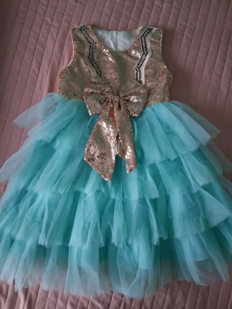 Vestido de fiesta azul y dorado - 1