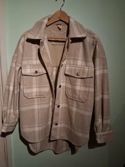 Camisa oversize a cuadros beige - miniatura 1