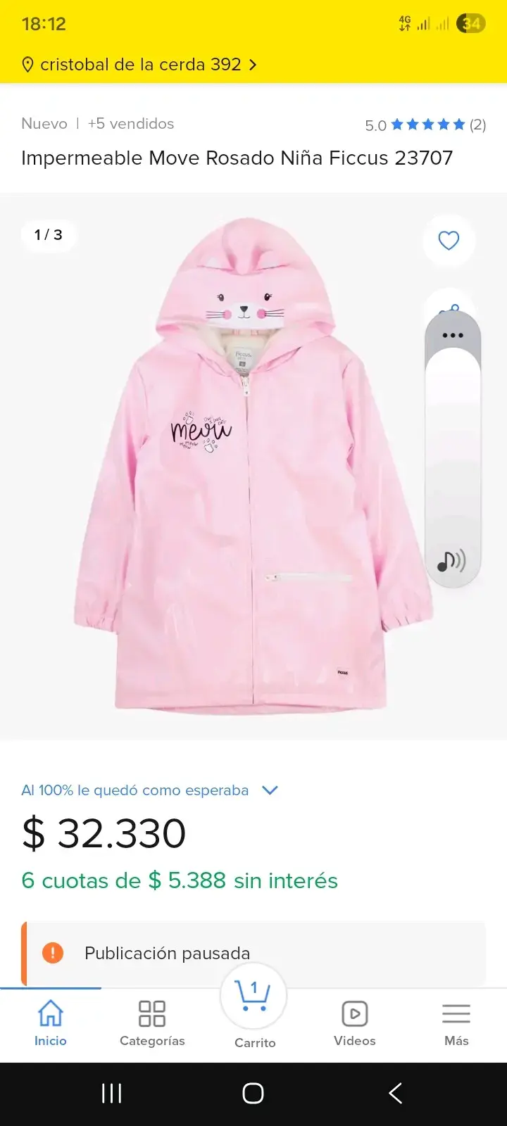 Impermeable rosado para niña desde talla 6 a 8