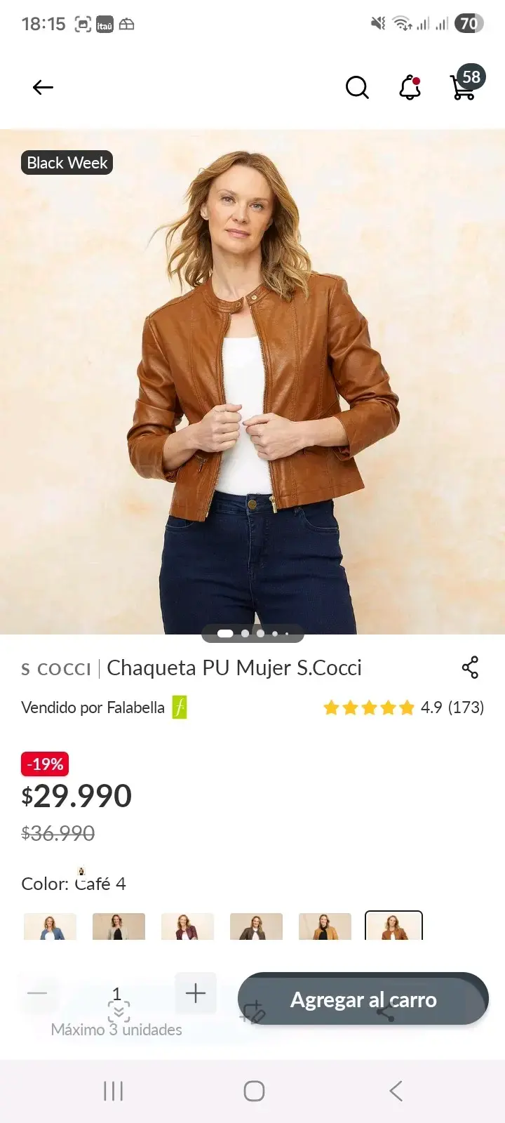 Chaqueta café PU mujer