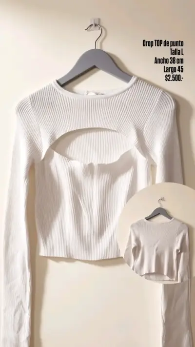 Crop top blanco de punto - miniatura 1