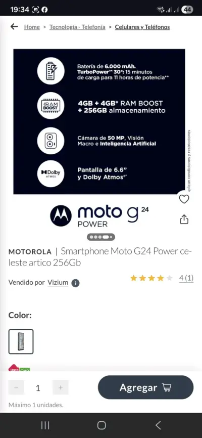 Celular Motorola G24 POWER+ Reloj Mossimo+cargador - miniatura 4