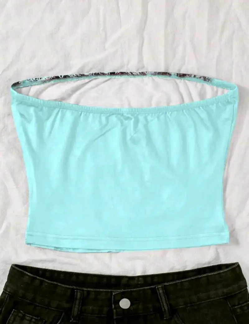 Top strapless celeste con diseño - 2