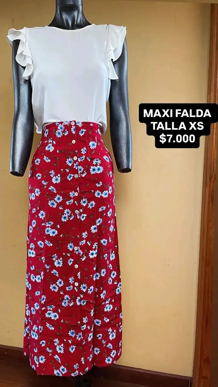 Maxi falda floral roja - 1