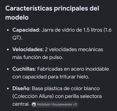 Licuadora Holstein 2 velocidades - miniatura 2