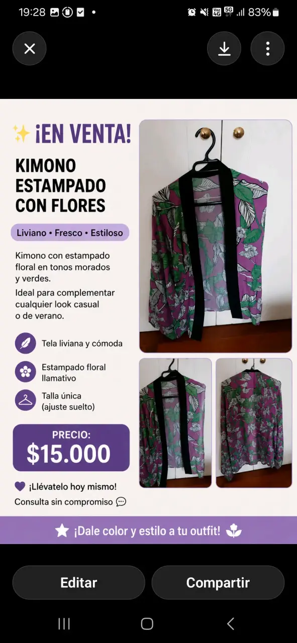 Kimono estampado floral morado