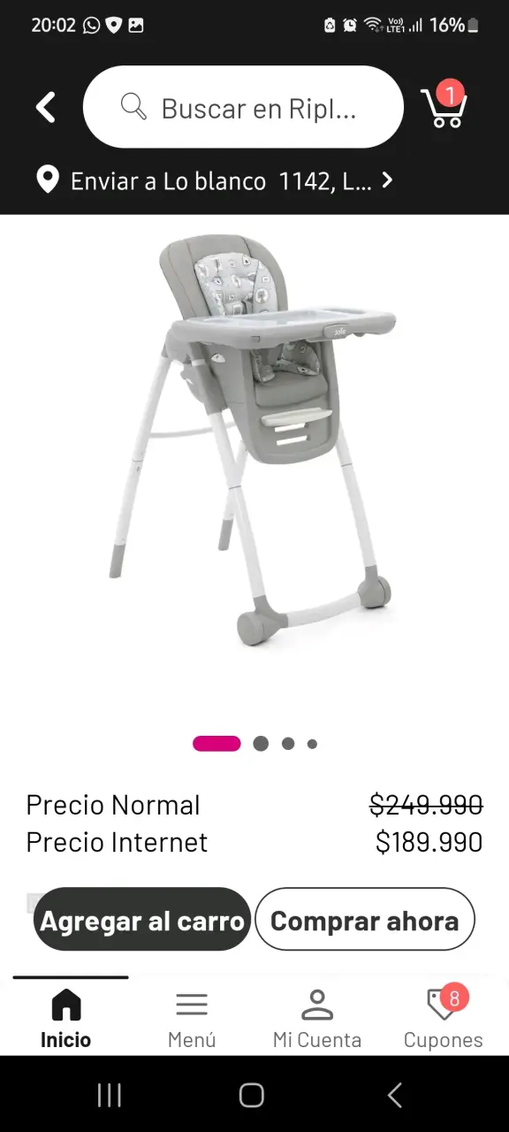 Silla de comer infantil gris joie - 1