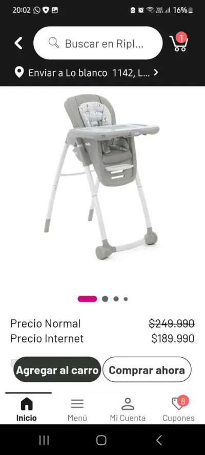 Silla de comer infantil gris joie - miniatura 1