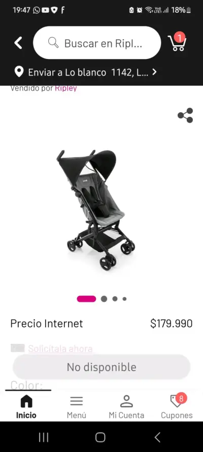 Coche paragua negro plegable - miniatura 1