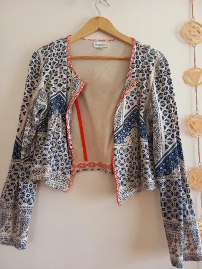 Chaqueta estampada azul y beige - miniatura 1