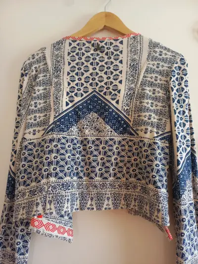 Chaqueta estampada azul y beige - miniatura 2