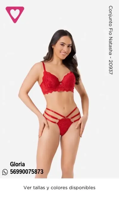 Conjunto lencería rojo encaje - miniatura 1