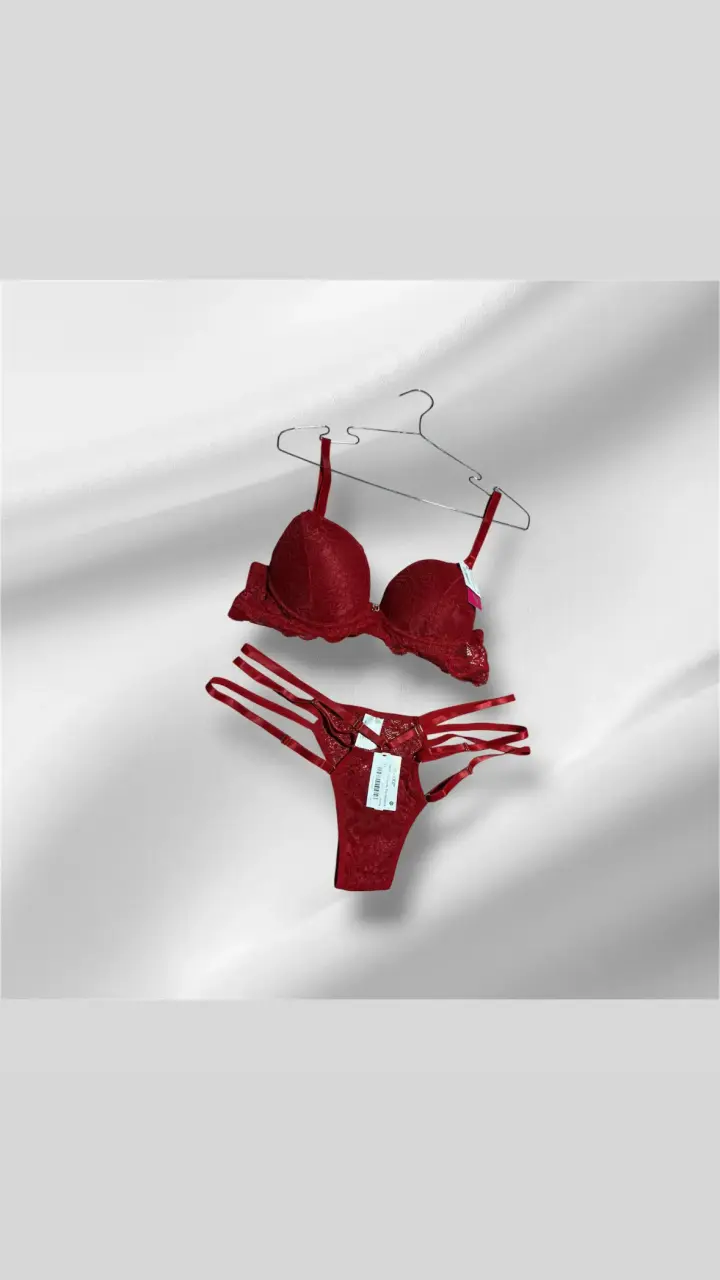 Conjunto lencería rojo encaje - 3